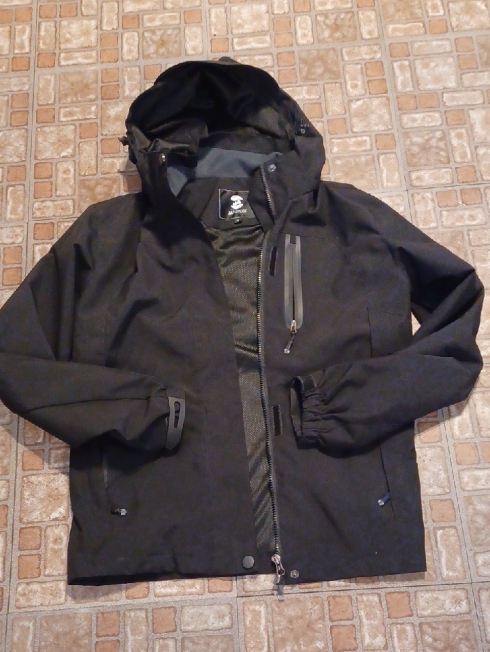 Men's Black Hooded Raincoat with Zip Chest Pocket - Saphirose Size Small